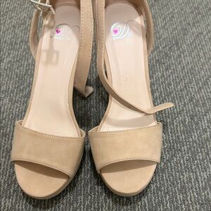F&F Beige Open-Toe Ankle Strap Heels